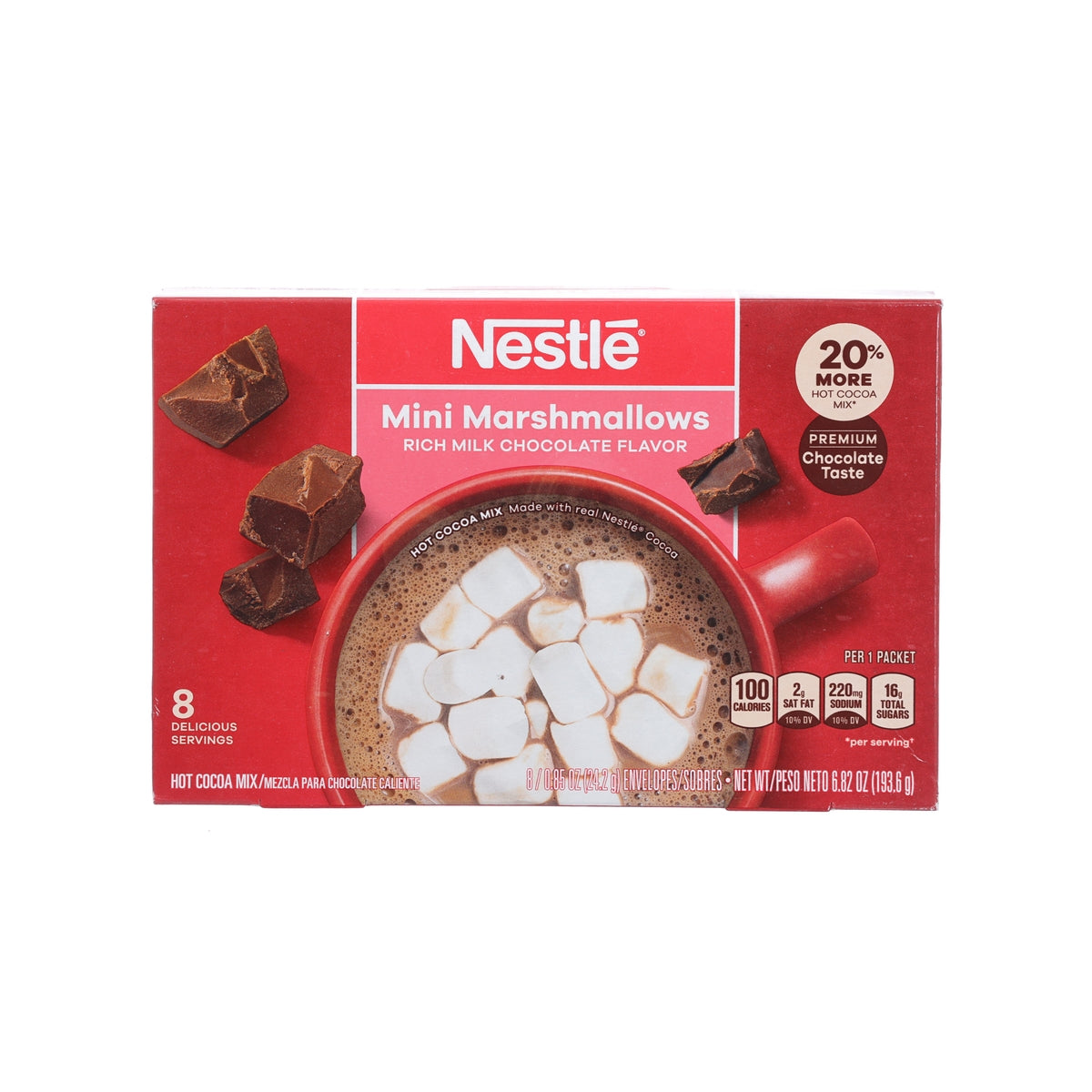 Nestle hot milk cocoa mix with mini marshmallows box, 8 packets