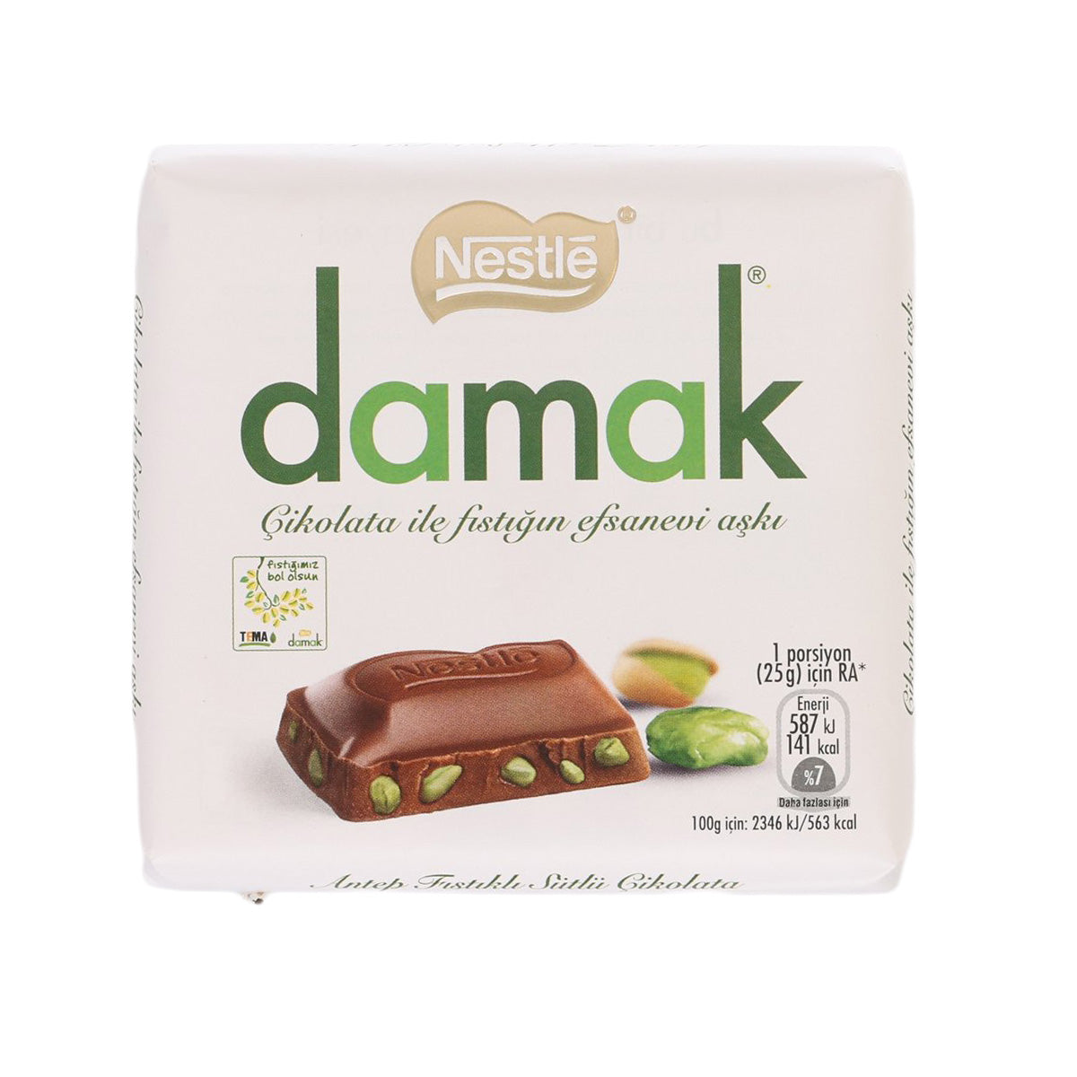DAMAK milk chocolate with pistachio bar, 60 g wrapper