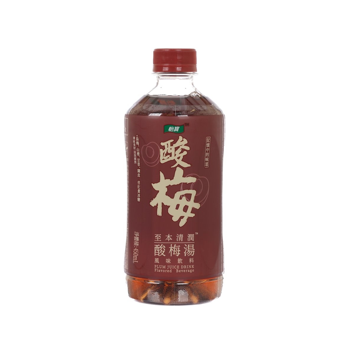 Plum juice drink in 450 mL PET bottle with red screw cap