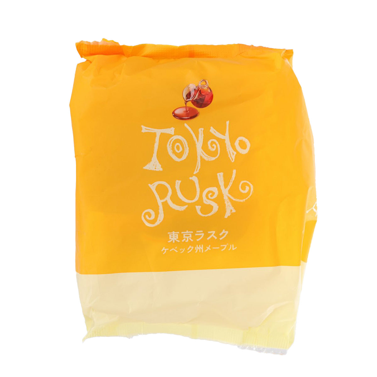 Orange and cream rusk snack package with TOKYORUSK logo on front