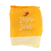 Orange and cream rusk snack package with TOKYORUSK logo on front
