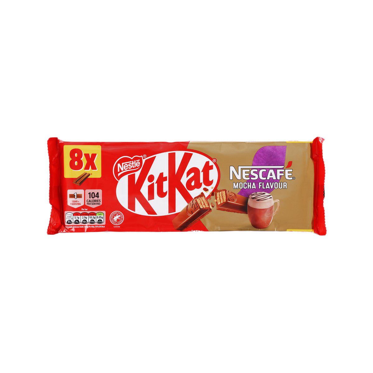 KitKat mocha chocolate bar multipack, red wrapper, 8 x 20.7g
