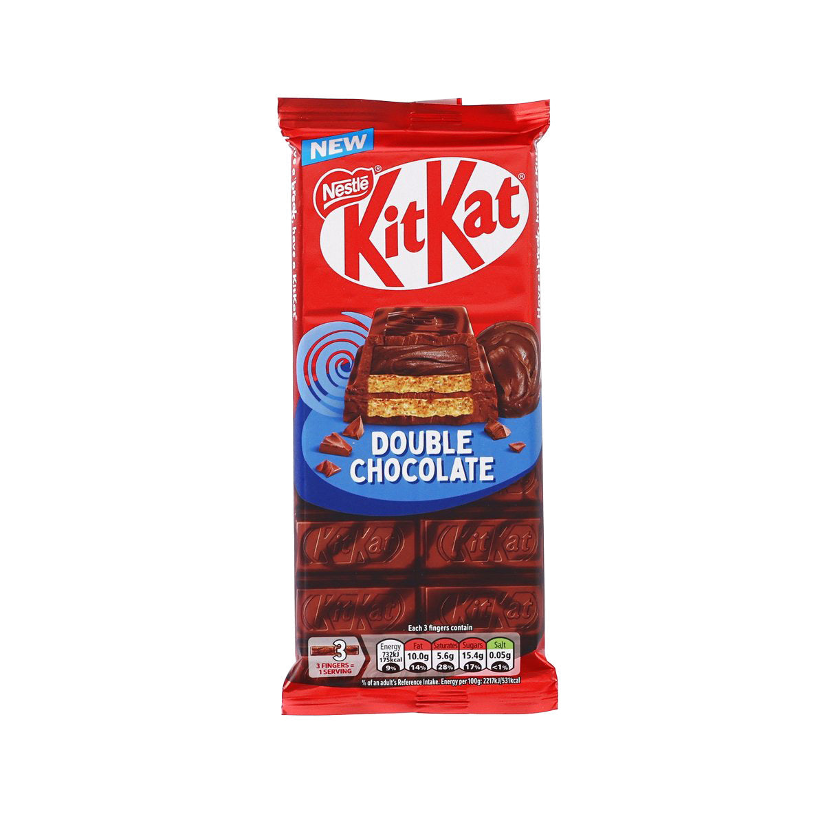 KITKAT Double Chocolate 99g wrapper, red candy package with front branding