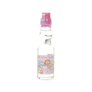 SAITO Ramune bottle, clear glass with pink cap and character graphics on label