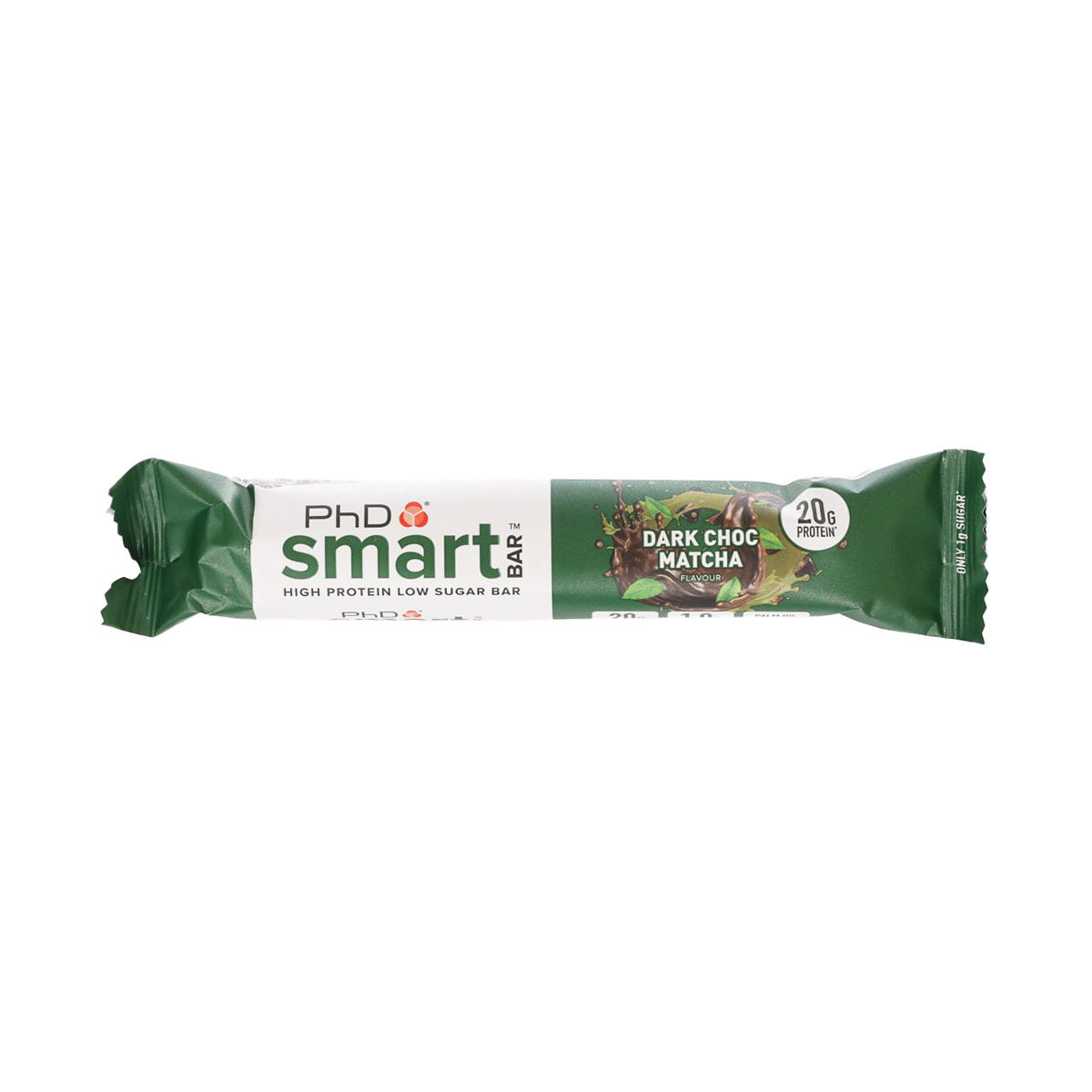 Protein bar wrapper for Dark Choc Matcha, green and white foil pack