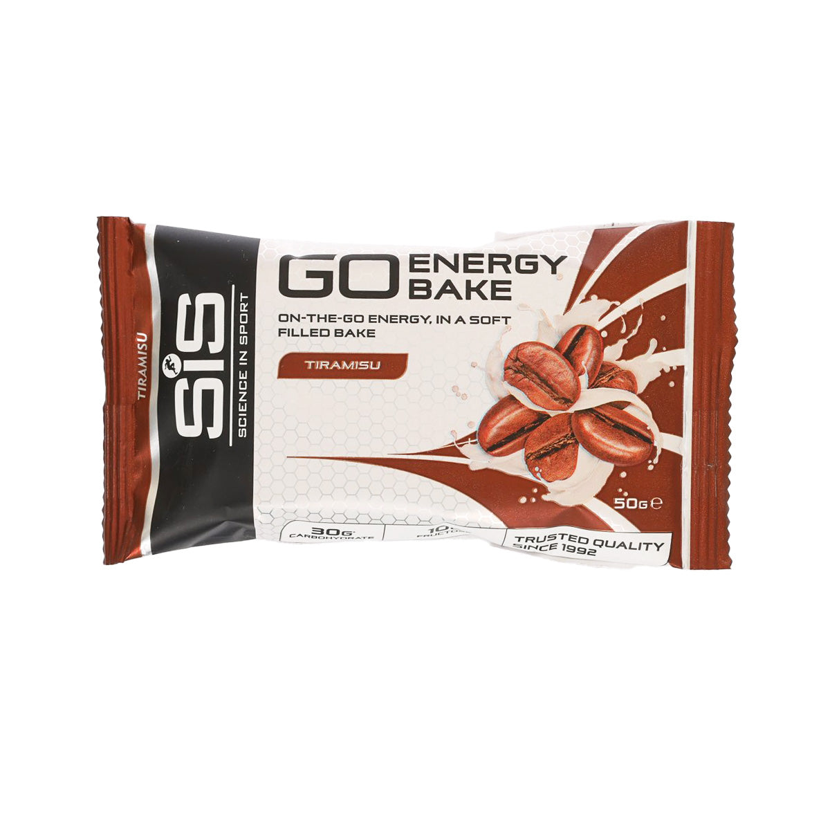GO Energy Bake tiramisu snack bar in brown and black wrapper, 50 g