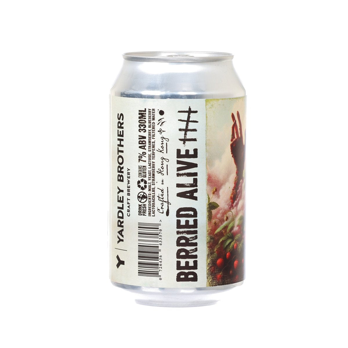 YARDLEY BROTHERS Berried Alive can back with barcode and berry artwork