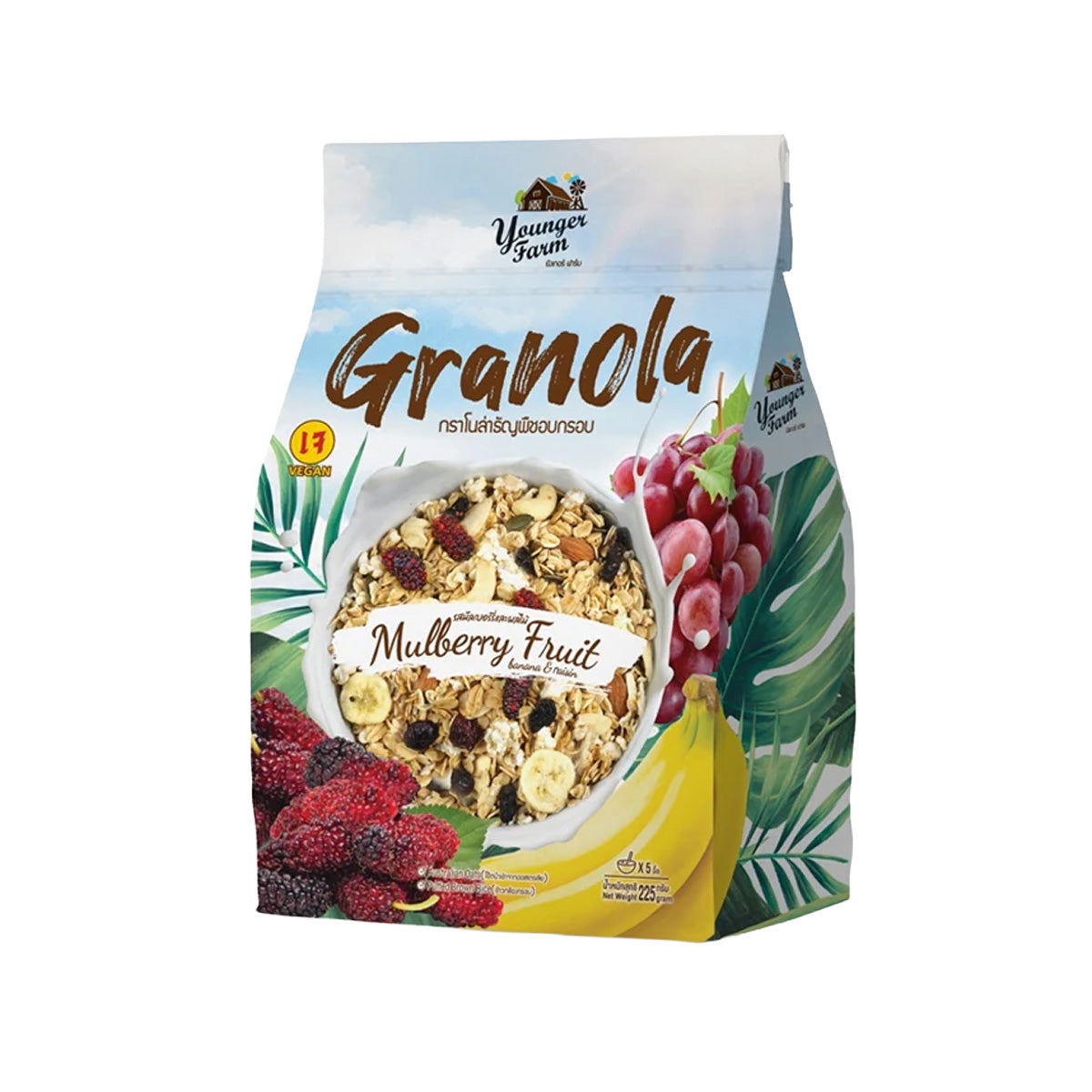 Granola bag with mulberry fruit and granola clusters, 225g