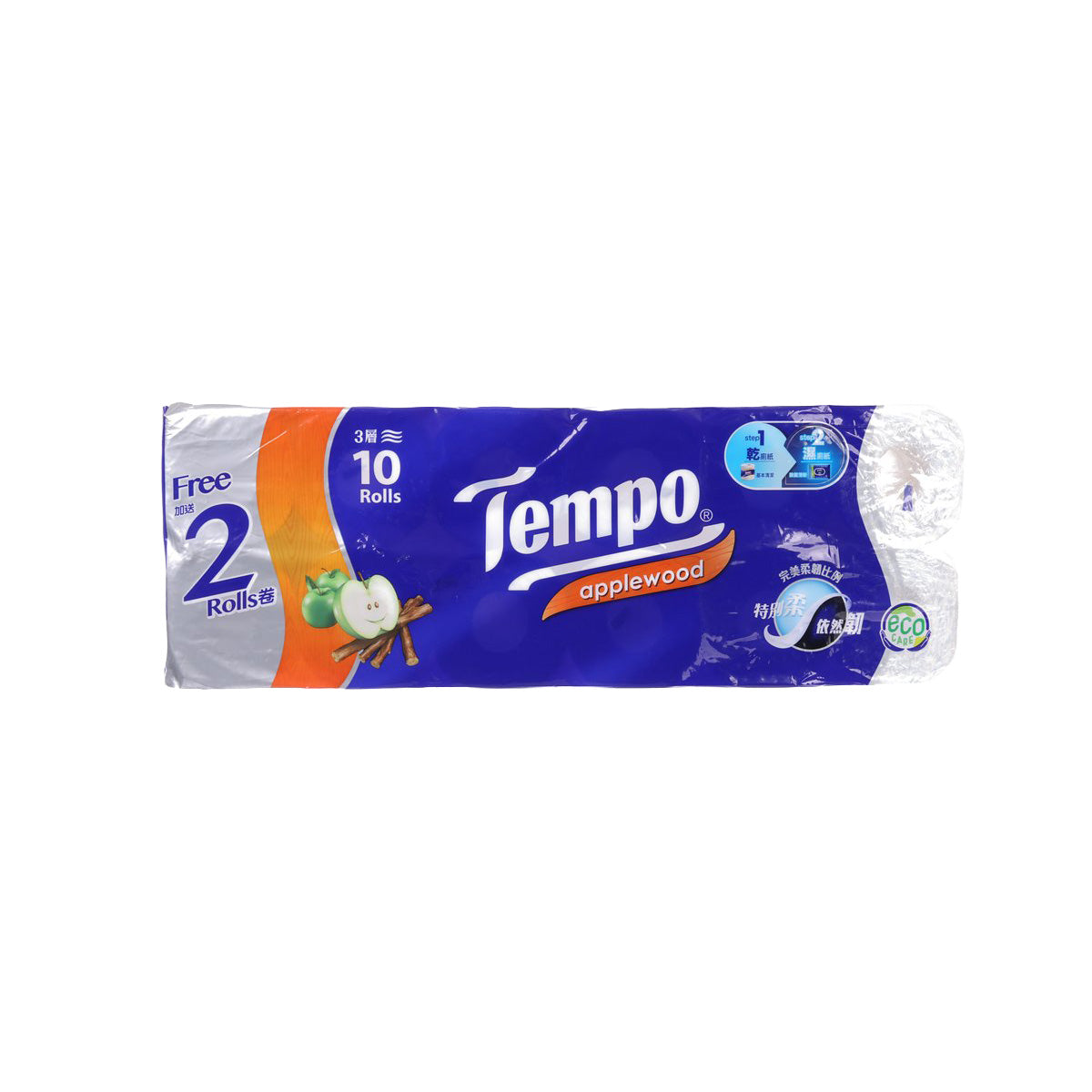 TEMPO applewood 3-ply bathroom tissue pack, 12 white rolls