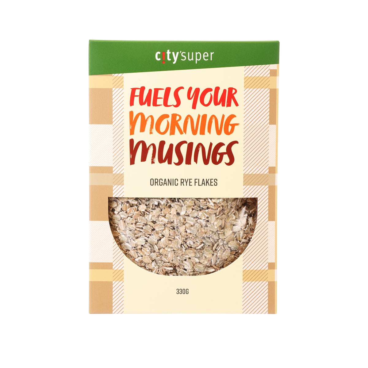 CITYSUPER organic rye flakes bag, 330 g, front label with grain window