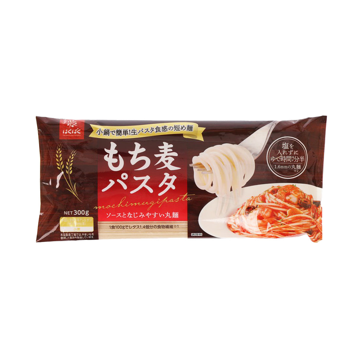HAKUBAKU glutinous barley pasta 300g pouch, sauce and noodle artwork
