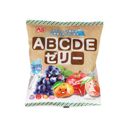 Assorted fruit jelly pouch with ABCDE branding and mixed fruit graphics