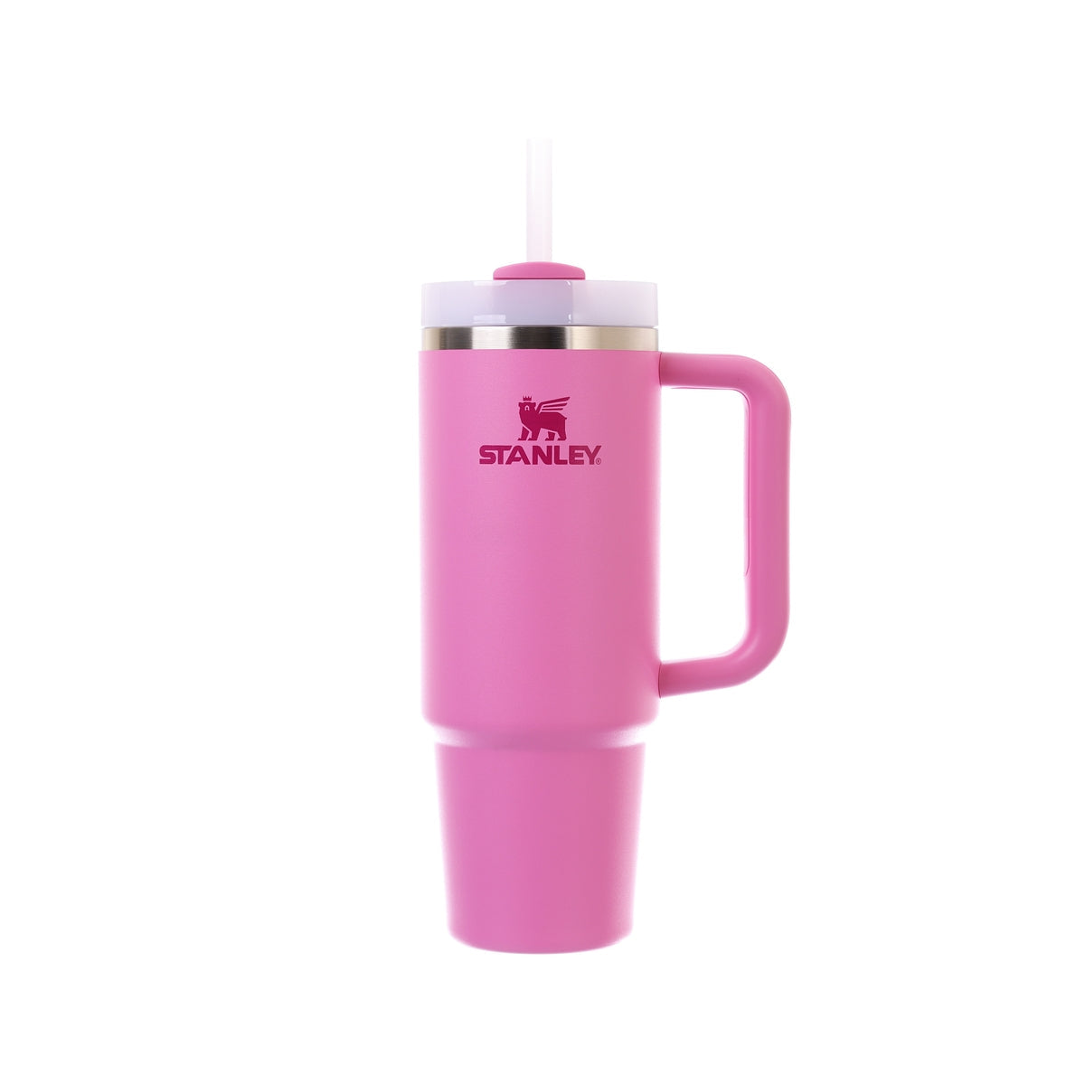 STANLEY 30oz vacuum tumbler in peony pink with straw lid and carry handle