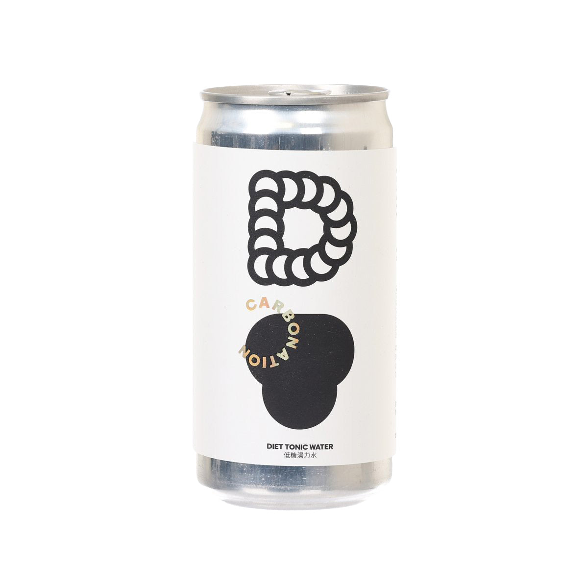 Diet tonic water can with bold logo and black circle label