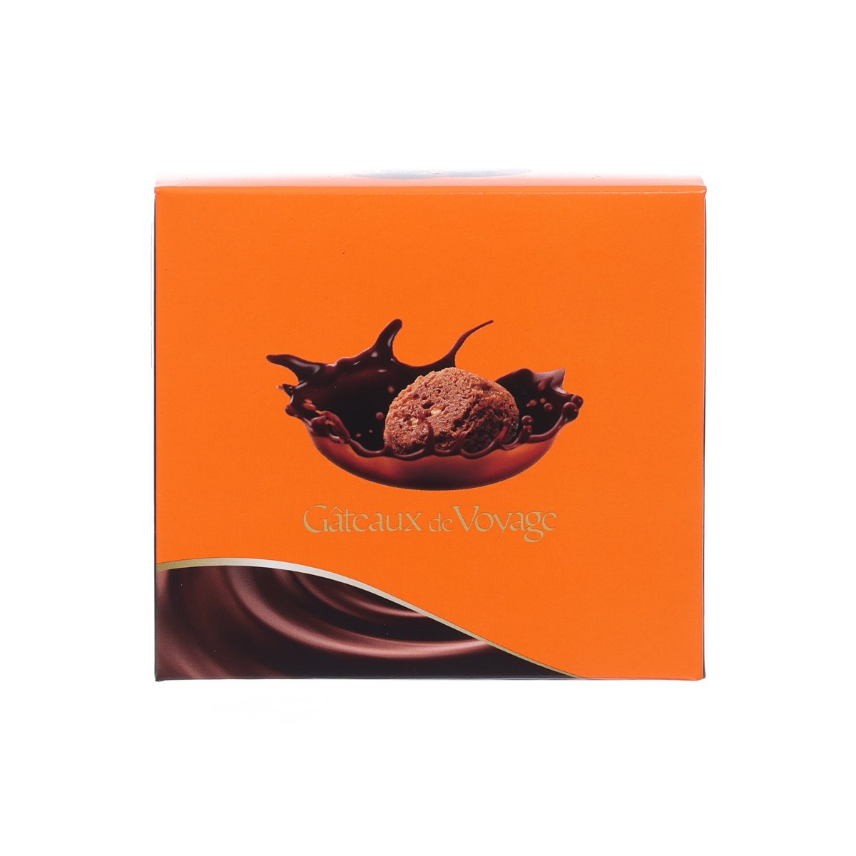 Orange GATEAUXDEVOYAGE double chocolate galette gift box, front graphic