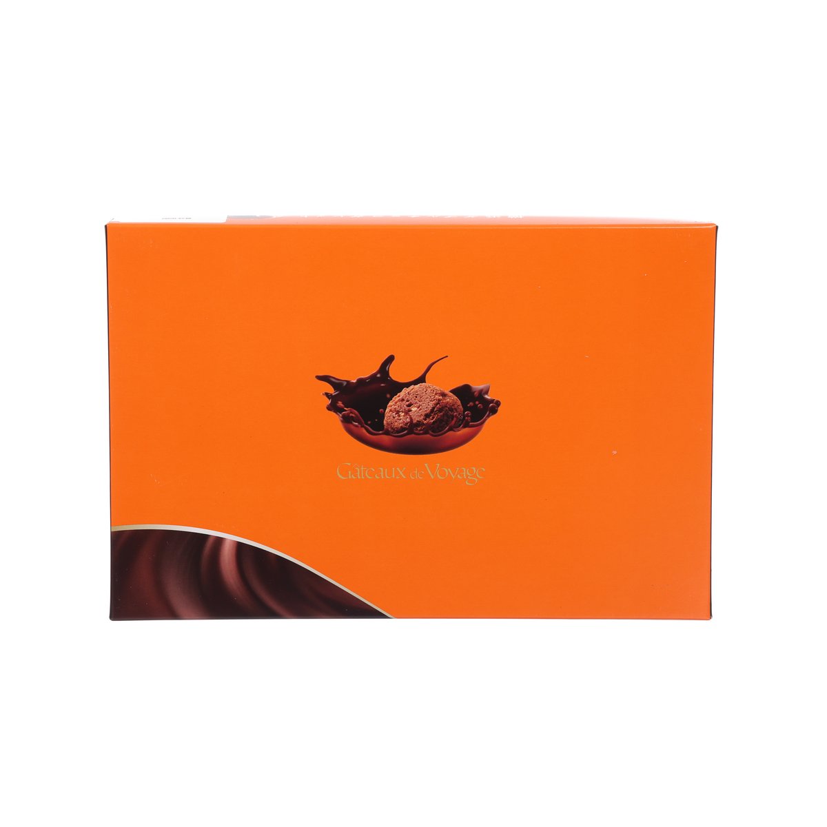 Orange GATEAUXDEVOYAGE double chocolate galette gift box, front view with logo