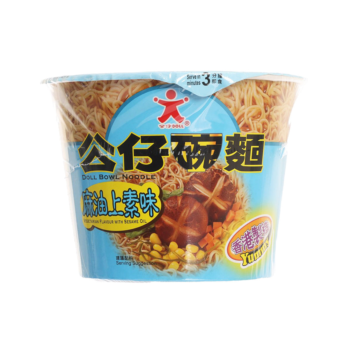 DOLL bowl noodle cup with sesame oil vegetarian flavour, front view