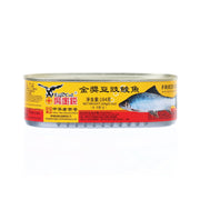 Canned fried dace with salted black beans, 184g, front label with EagleCoin branding.