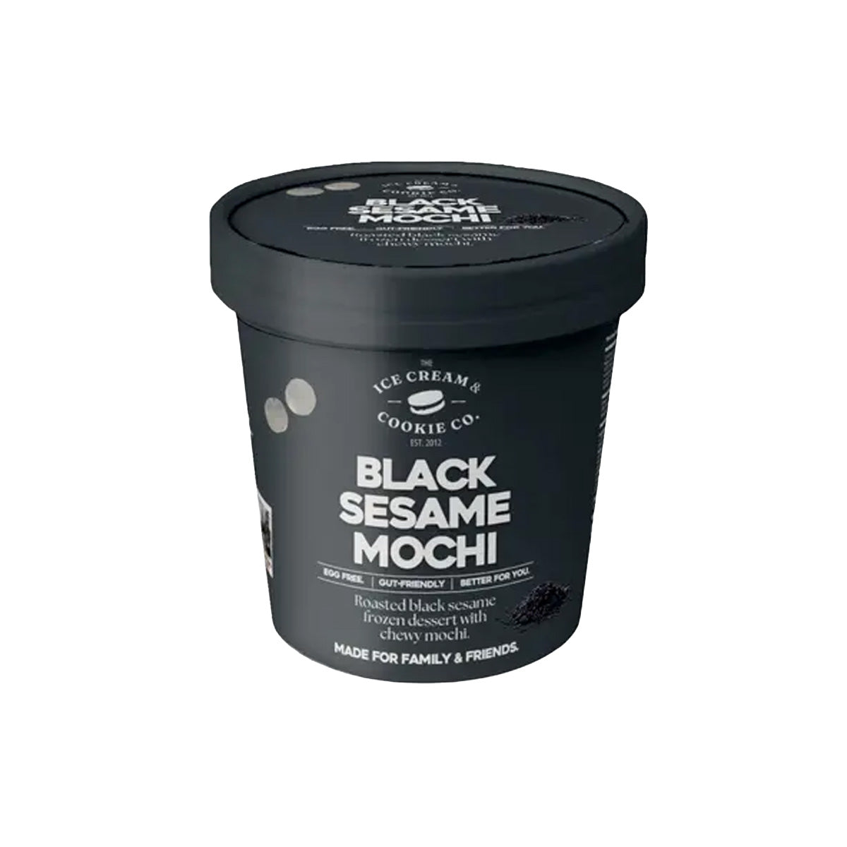 THE ICE CREAM & COOKIE CO black sesame mochi frozen dessert tub with black lid