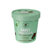 Mint chocolate ice cream cup with green lid, chocolate chips, 473 mL