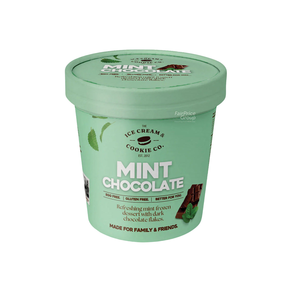 Mint chocolate ice cream cup with green lid, chocolate chips, 473 mL