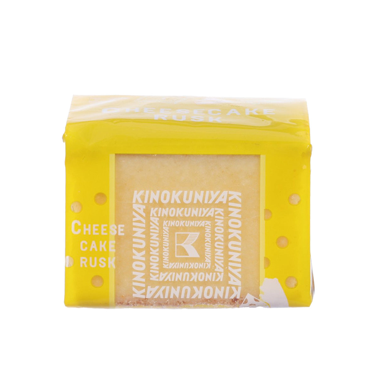 Cheese cake rusk snack pack, plain, yellow wrapper with window showing biscuits