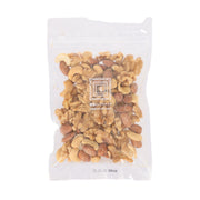 Smoked mixed nuts in 100g resealable pouch, visible nut assortment