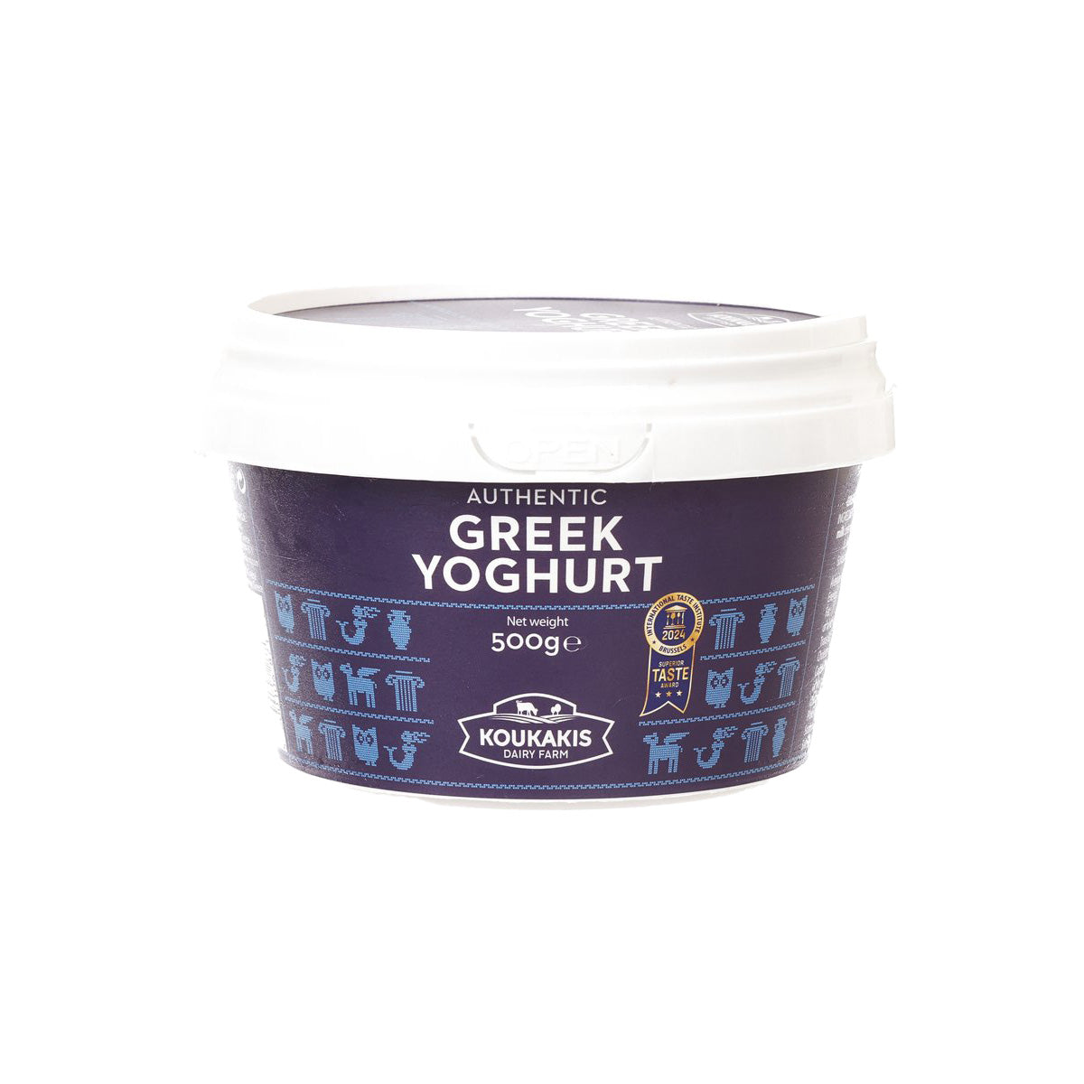 KOUKAKIS Greek yogurt 10% fat 500g cup with purple band and white lid rim
