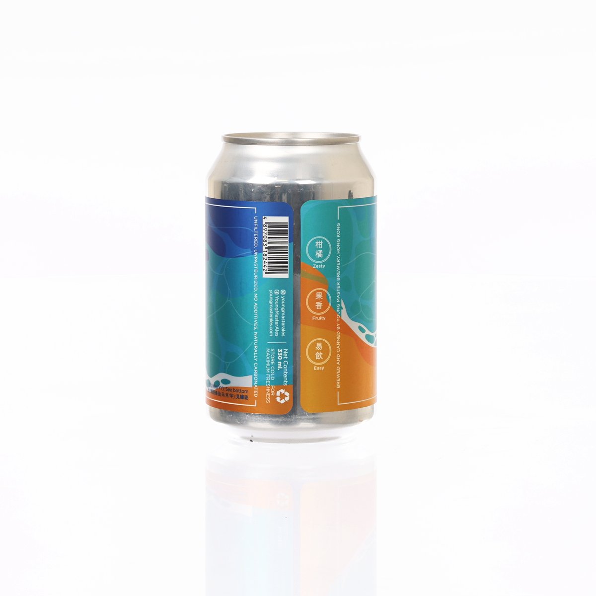 YOUNG MASTER tropical fruit ale can, 330 mL, barcode and nutrition back label