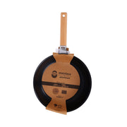26cm deep frypan with wooden handle, black exterior, stainless/aluminum 2-layer metal
