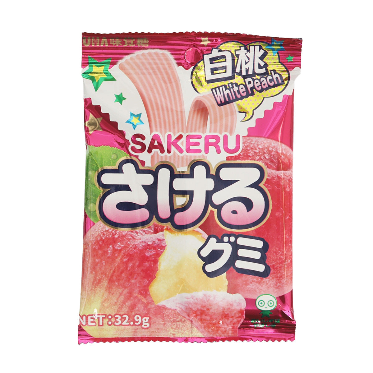 White peach fruit juice gummy pouch by UHA MIKAKUTO, front package