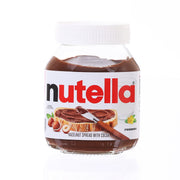 Nutella hazelnut spread bottle with cocoa, white cap and front label