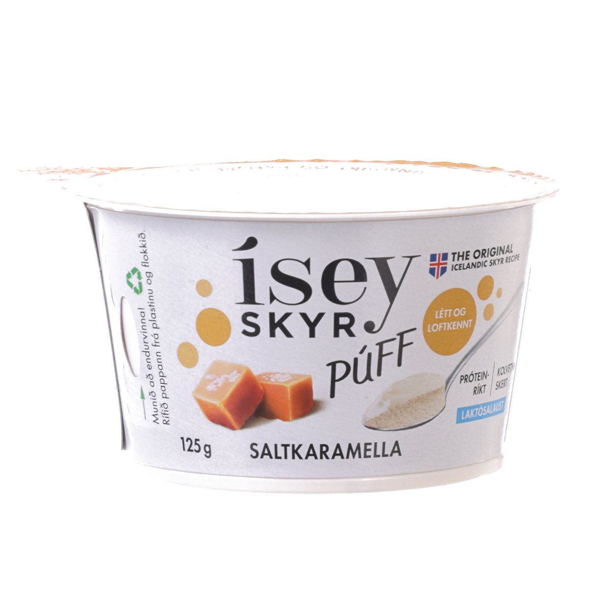 Lactose-free skyr puff cup, salted caramel flavor, 125 g