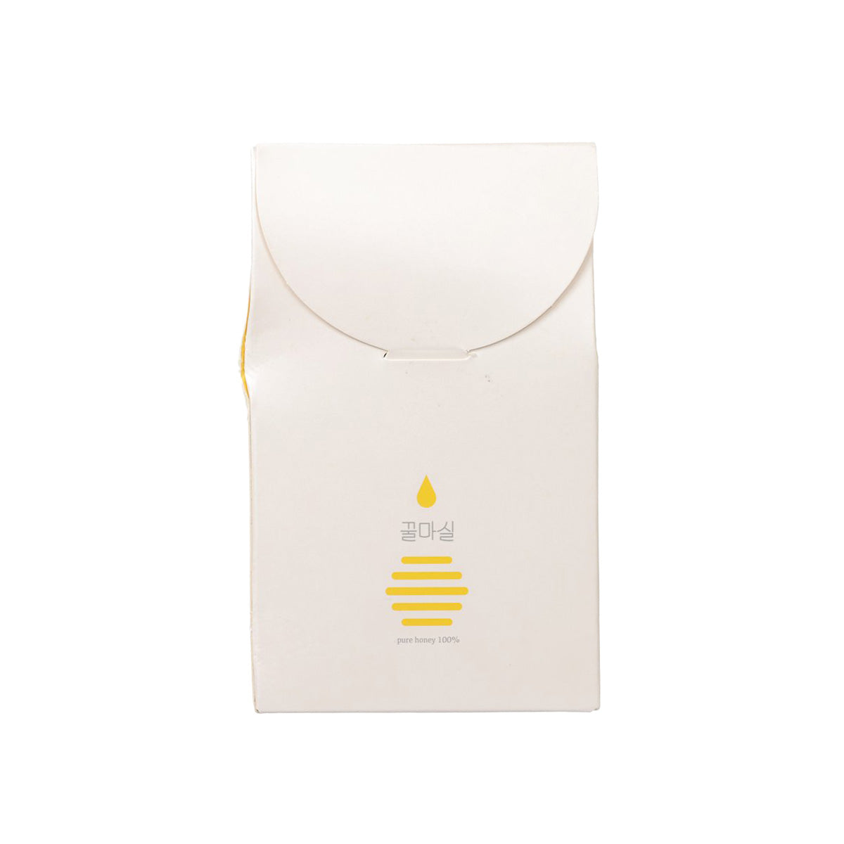 Honey stick pack pouch, white paper with curved top fold and yellow honey icon