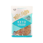 BLUEFROG keto almond, peanut & raspberry granola bag, front view