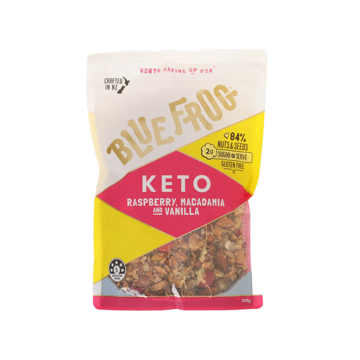BLUEFROG keto granola pouch with raspberry, macadamia and vanilla
