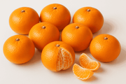 Citrus fruit pack of fresh oranges with one cut orange segment