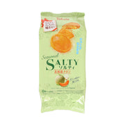 Green salty biscuit pouch, Hokkaido melon flavor, 8 pcs, front biscuit graphic.