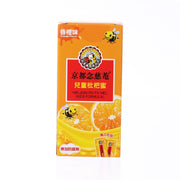 Orange flavored kids honey formula carton with bee graphics and front panel label