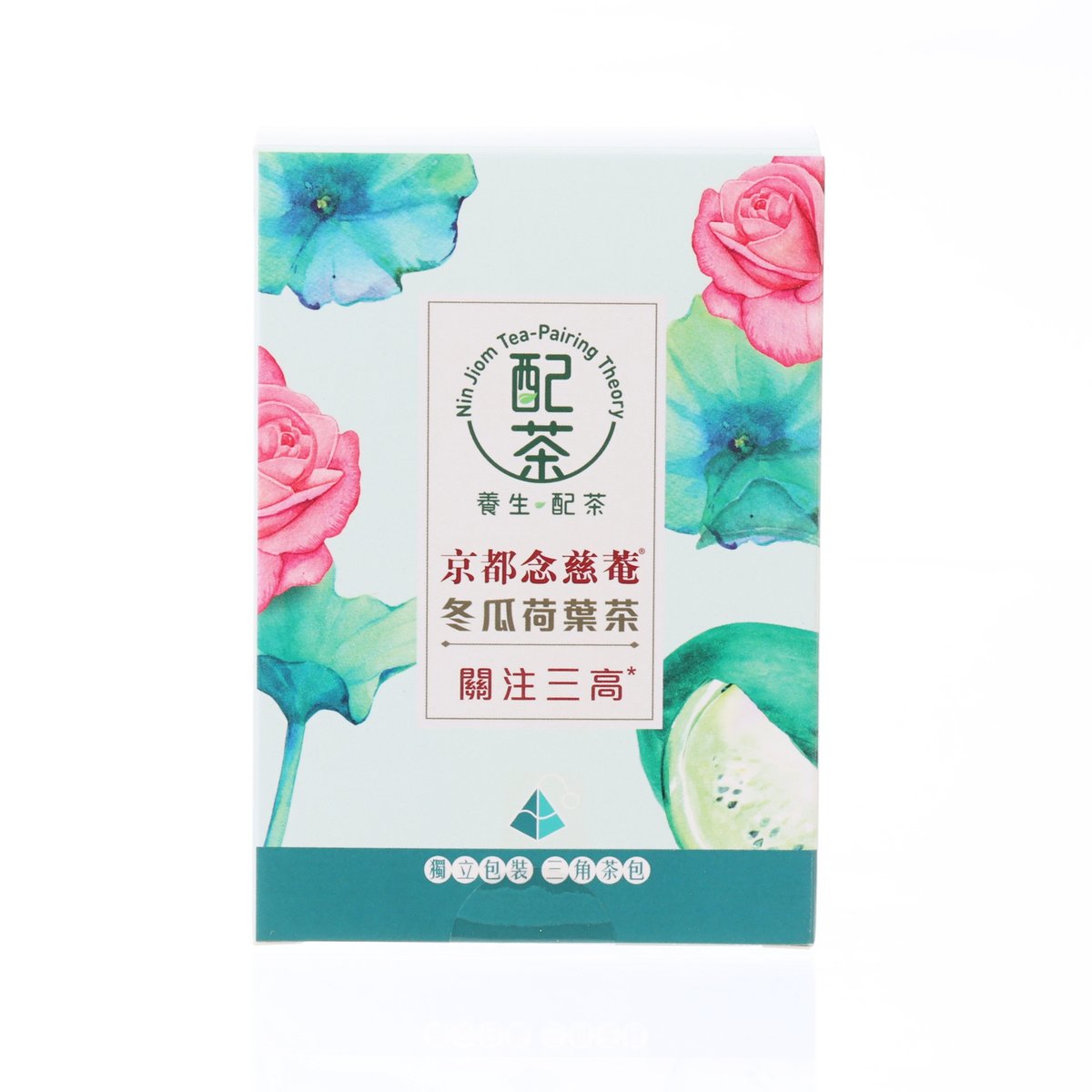 NIN JIOM white gourd & lotus leaf tea box, floral front label and text