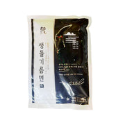 Perilla oil noodles in a sealed black-and-clear plastic pouch