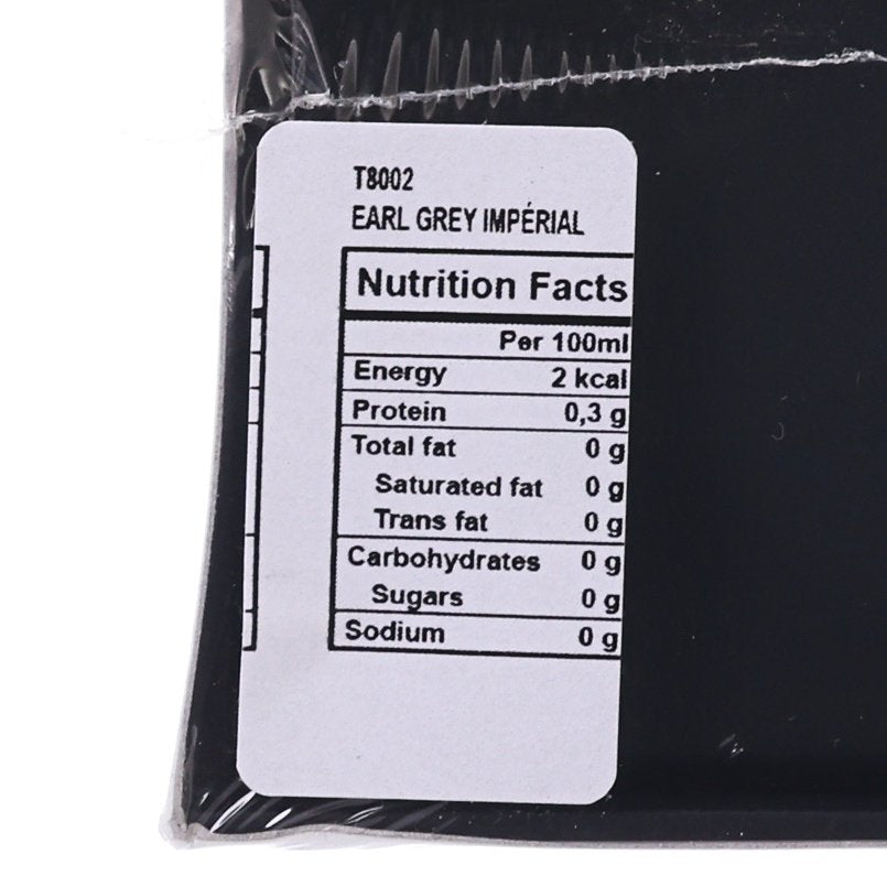 Nutrition Facts label for Earl Grey Imperial gift set