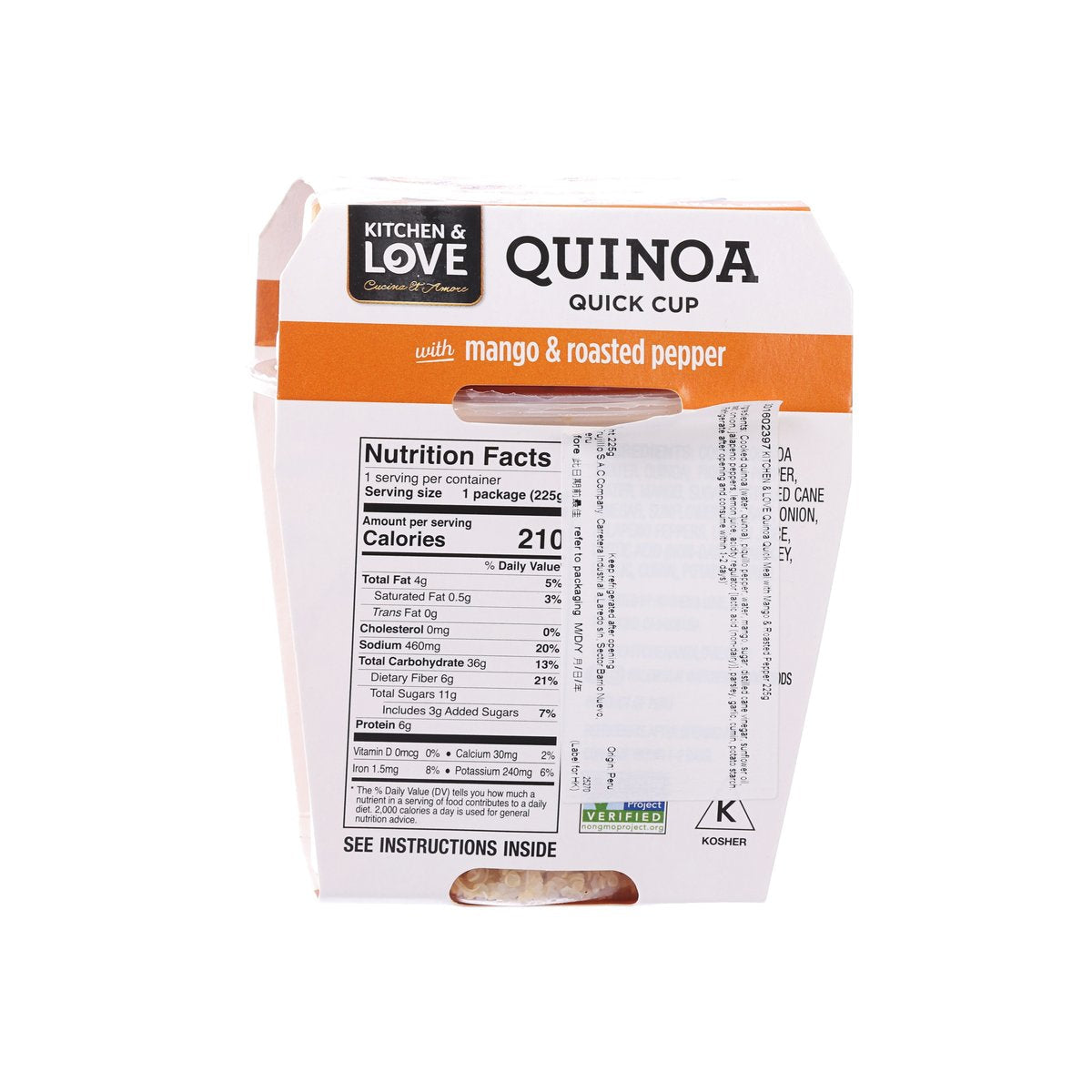 Quinoa quick cup meal pouch, nutrition facts panel on back