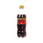 500 mL PET soda bottle with golden cap, dark cola, front No Sugar Coca-Cola label