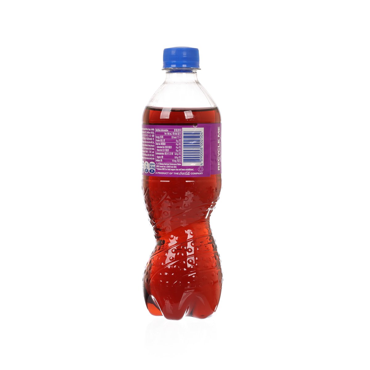 FANTA grape soda 500 mL PET bottle with blue cap and back label barcode