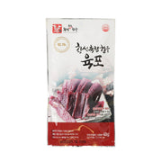 Korean beef jerky pouch with visible red beef strips, 40 g package