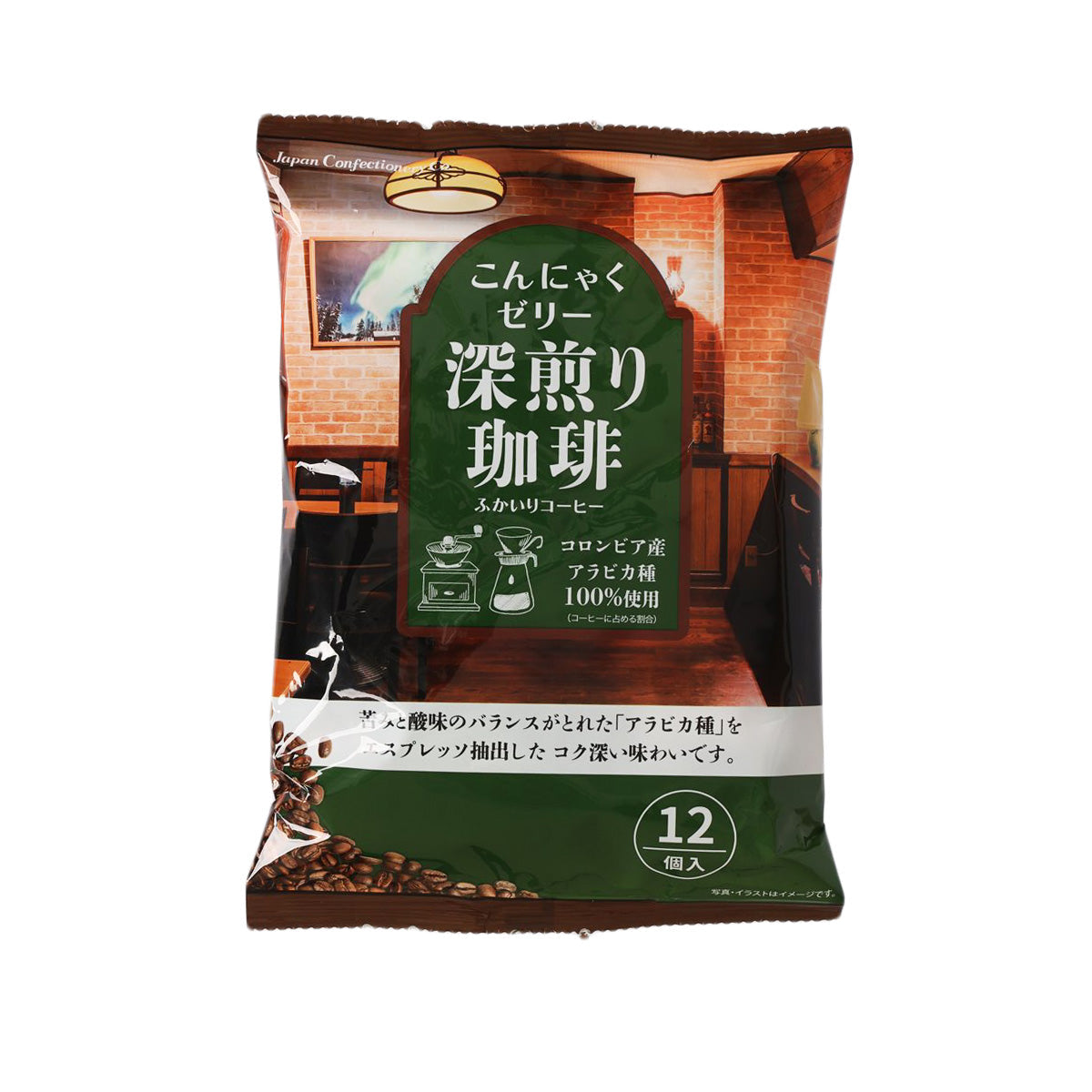 Roasted coffee konjac jelly pack, 12 sticks, front of pouch