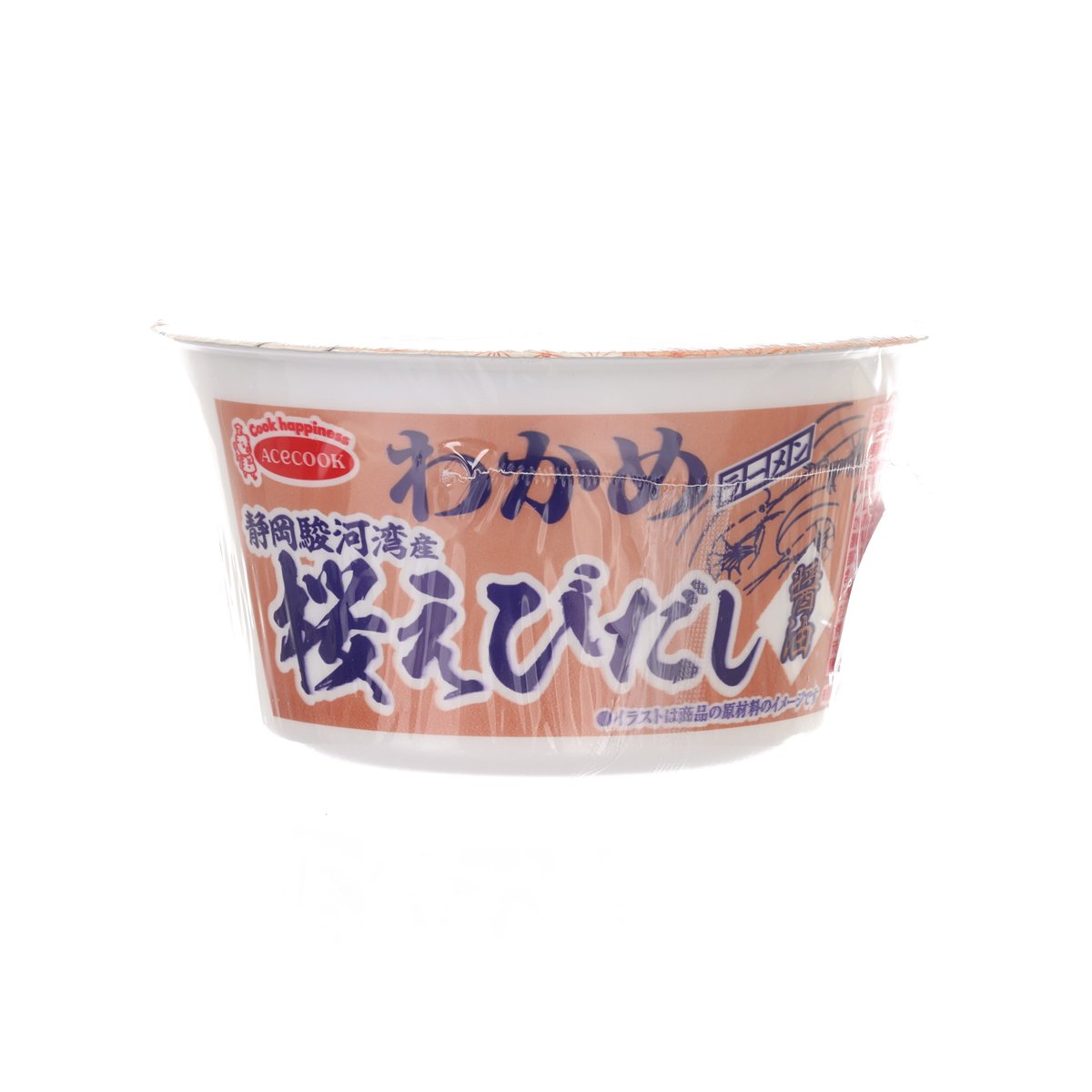 ACE COOK ramen cup side view with blue text and orange accents