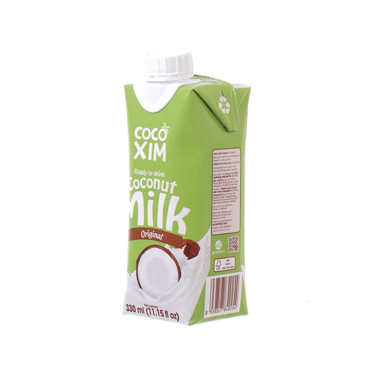 COCO XIM original coconut milk carton, 330 mL side view