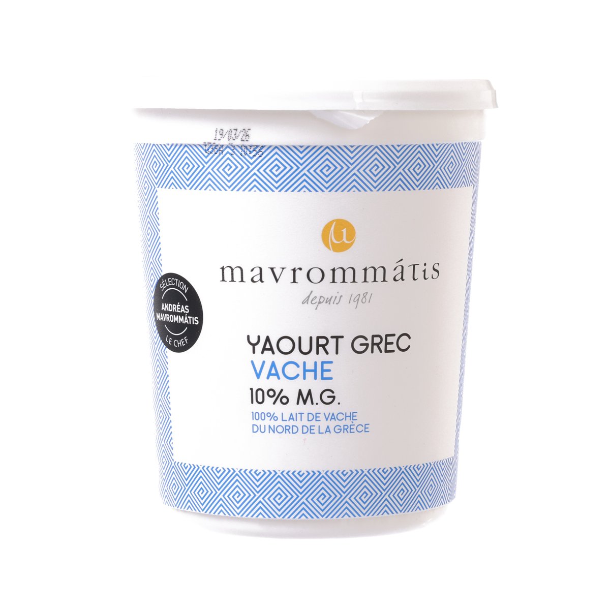 MAVROMMATIS Greek yogurt tub, 10% fat, 1 kg; blue patterned label